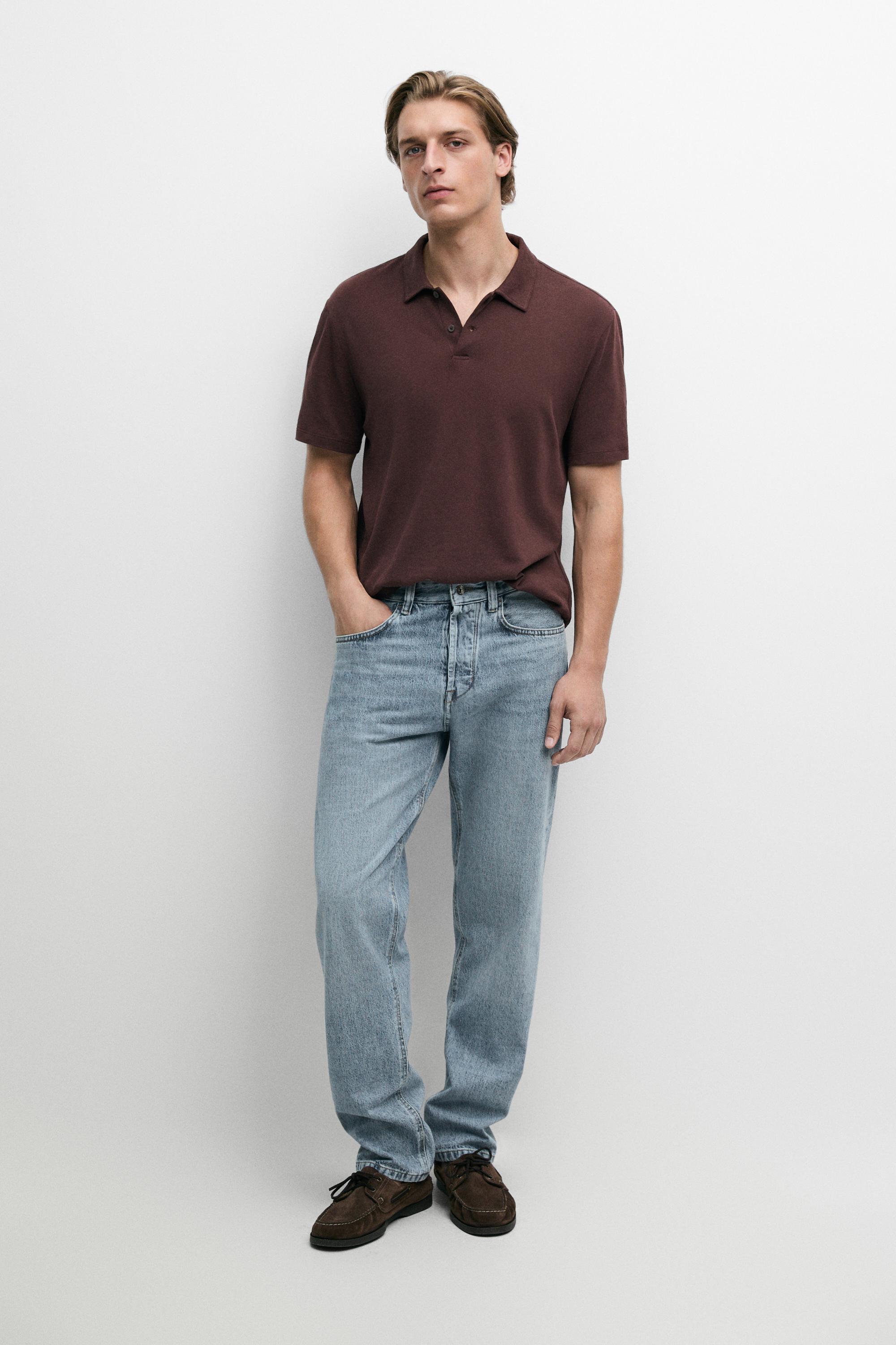 Linen and cotton short sleeve polo shirt